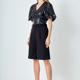 Pu Puff Sleeve Top