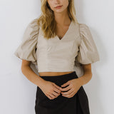 Pu Puff Sleeve Top