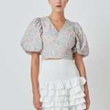 Floral Puff Sleeve Cropped Top