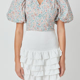Floral Puff Sleeve Cropped Top