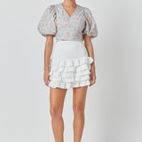 Floral Puff Sleeve Cropped Top