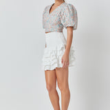 Floral Puff Sleeve Cropped Top