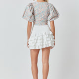 Floral Puff Sleeve Cropped Top