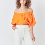 Cropped V-neckline Puff Top