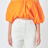 Cropped V-neckline Puff Top