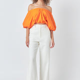Cropped V-neckline Puff Top