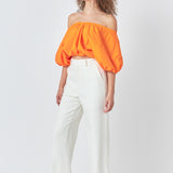 Cropped V-neckline Puff Top