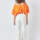 Cropped V-neckline Puff Top