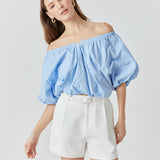 Cropped V-neckline Puff Top