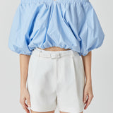 Cropped V-neckline Puff Top