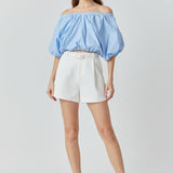 Cropped V-neckline Puff Top
