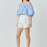 Cropped V-neckline Puff Top