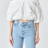 Cropped V-neckline Puff Top