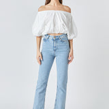 Cropped V-neckline Puff Top