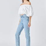 Cropped V-neckline Puff Top