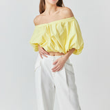 Cropped V-neckline Puff Top