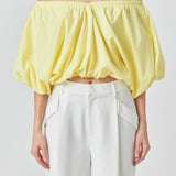 Cropped V-neckline Puff Top