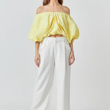 Cropped V-neckline Puff Top