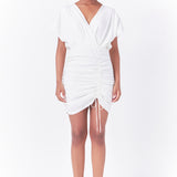 Stretch Linen Shirred Mini Dress