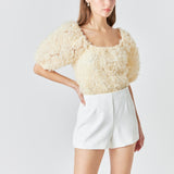 Mesh Fabric Floral Shape Top