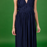 Pleated Straps Detail Midi Dress