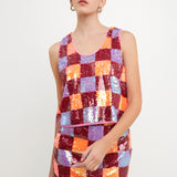 Checkered Sequin Top