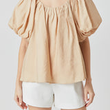 Pleated Puff Sleeve Top