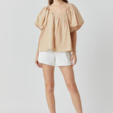 Pleated Puff Sleeve Top