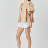 Pleated Puff Sleeve Top