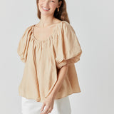 Pleated Puff Sleeve Top