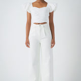 Shirring Detail Puff Sleeve Cropped Top