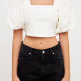 GREY LAB-Square neckline Puff Sleeve Stretch Fabric Top-TOPS available at Objectrare