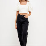 GREY LAB-Square neckline Puff Sleeve Stretch Fabric Top-TOPS available at Objectrare