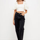 GREY LAB-Square neckline Puff Sleeve Stretch Fabric Top-TOPS available at Objectrare