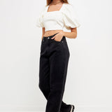 GREY LAB-Square neckline Puff Sleeve Stretch Fabric Top-TOPS available at Objectrare