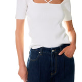 Cut-out Detail Short Sleeve Knit Top