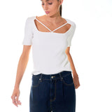 Cut-out Detail Short Sleeve Knit Top