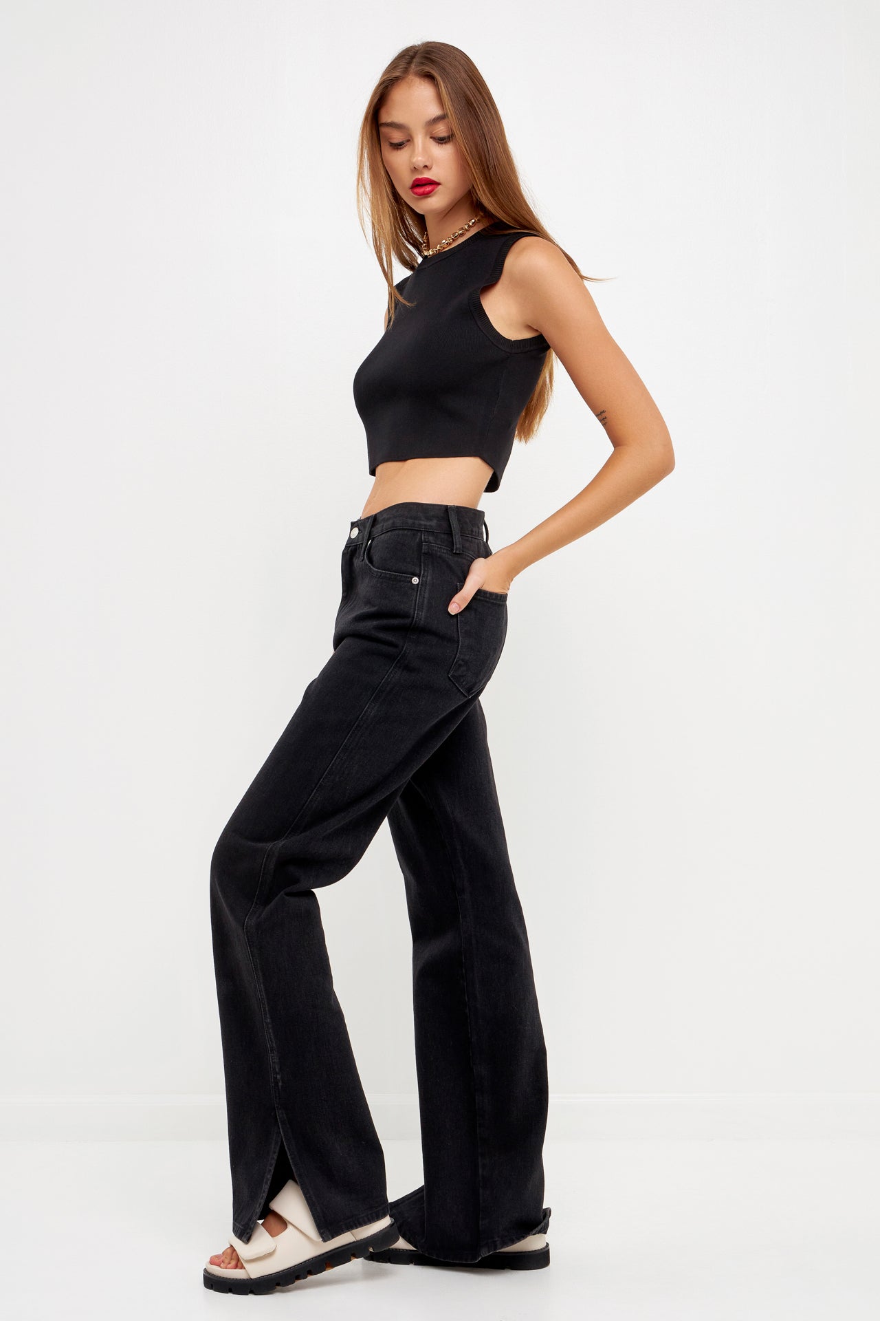 GREY LAB-Knit Crew Neck Cropped Tank Top-CAMI TOPS & TANK available at Objectrare