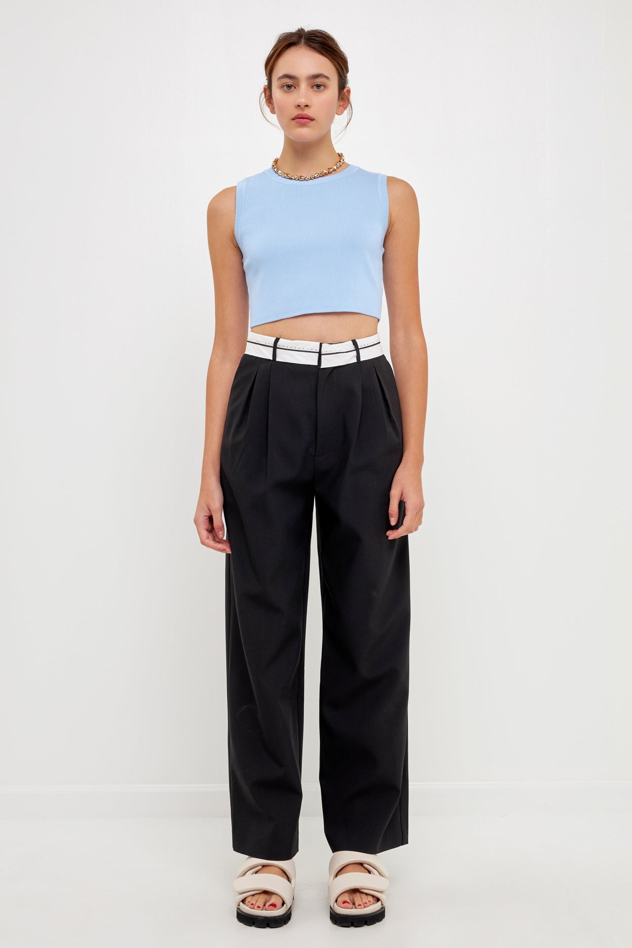 GREY LAB-Knit Crew Neck Cropped Tank Top-CAMI TOPS & TANK available at Objectrare