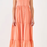 Button Detail Tiered Maxi Dress