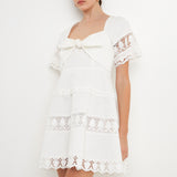 Lace Trim Mini Dress with Front Bow