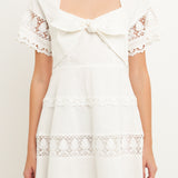 Lace Trim Mini Dress with Front Bow