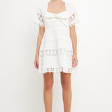 Lace Trim Mini Dress with Front Bow