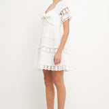 Lace Trim Mini Dress with Front Bow
