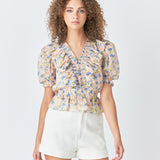 Ruffle Bodice top with Puff Sleeves