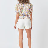 Ruffle Bodice top with Puff Sleeves