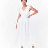 Floral Embroidery Organza Midi Dress