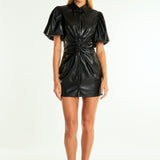Short-Sleeve Faux Leather Mini Dress