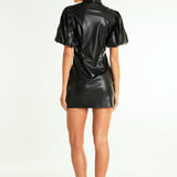 Short-Sleeve Faux Leather Mini Dress