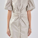 Short-Sleeve Faux Leather Mini Dress